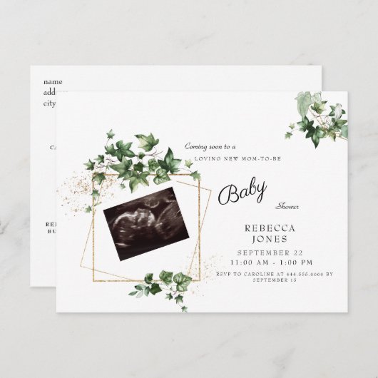 Ultrasound bald kommen Baby Dusche Weiß Einladungspostkarte (Vorne/Hinten)