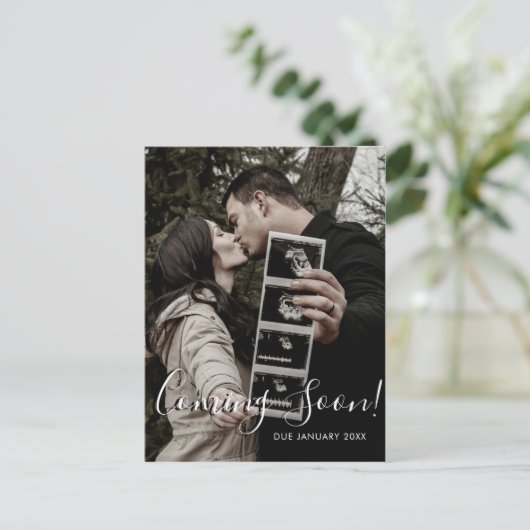 Ultrasound Foto Skript kommt bald Schwangerschaft Ankündigungspostkarte (Stehend Vorderseite)