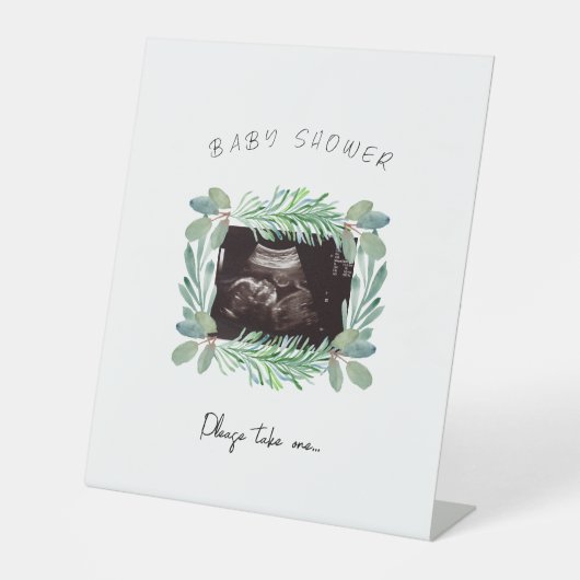 Ultrasound Greenery Baby Shower PLease Nehmen Sie Sockelschild (Vorderseite)