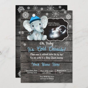 Ultrasound Winter Elephant Babydusche Einladung