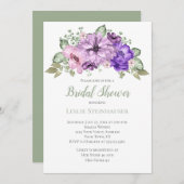 UltraViolet Lila Sage Green Floral Brautparty Einladung (Vorne/Hinten)