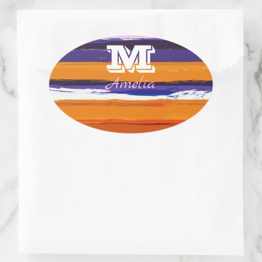 UltraViolet und Gold Aquarellstreifen Ovaler Aufkleber (Tasche)