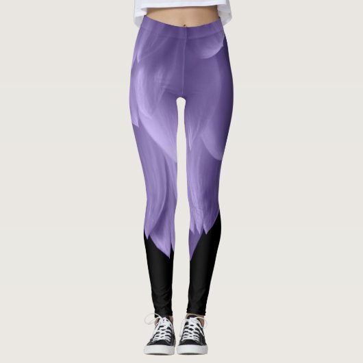 Ultraviolett lila Blume-Blätter schwarz Leggings (Vorderseite)