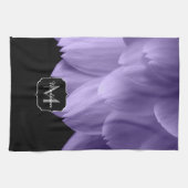 Ultraviolett, lila Blume, Schwarz Monogramm Geschirrtuch (Horizontal)