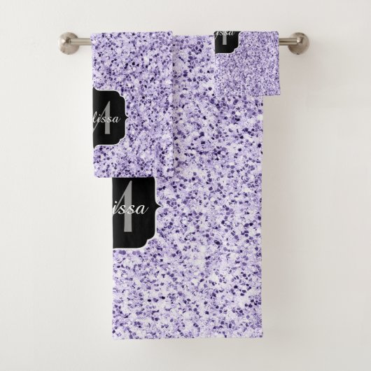 Ultraviolett lila Glitzer-Funkeln Monogramm Badhandtuch Set (Insitu)