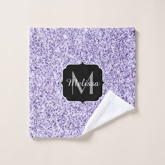 Ultraviolett lila Glitzer-Funkeln Monogramm Badhandtuch Set (Waschlappen)
