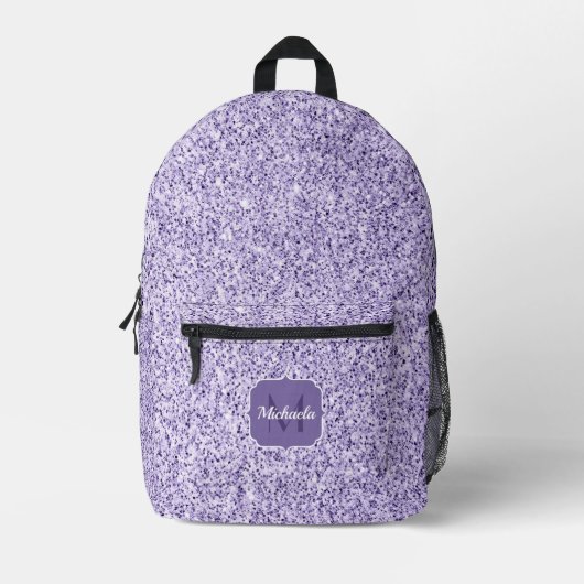 Ultraviolett lila Glitzer-Funkeln Monogramm Bedruckter Rucksack (Vorderseite)