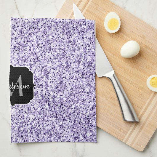 Ultraviolett lila Glitzer-Funkeln Monogramm Geschirrtuch (Viertel Falte)