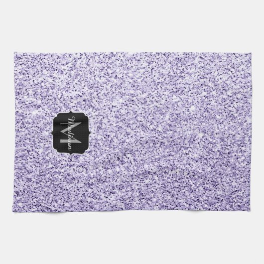 Ultraviolett lila Glitzer-Funkeln Monogramm Geschirrtuch (Horizontal)