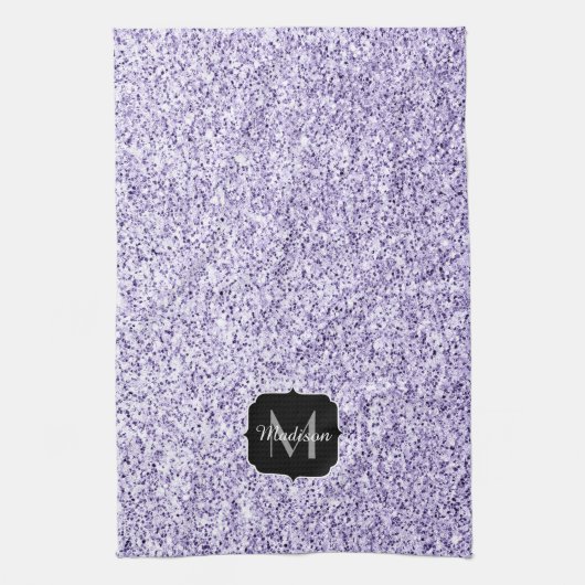 Ultraviolett lila Glitzer-Funkeln Monogramm Geschirrtuch (Vertikal)