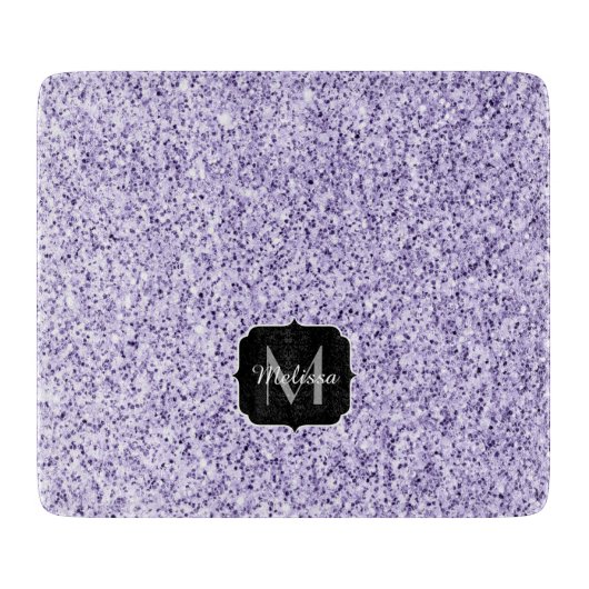 Ultraviolett lila Glitzer-Funkeln Monogramm Schneidebrett (Vorderseite)
