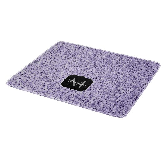 Ultraviolett lila Glitzer-Funkeln Monogramm Schneidebrett (Ecke)