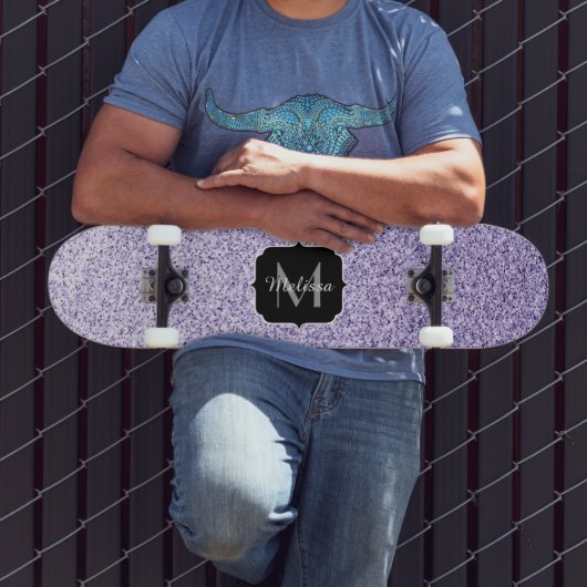 Ultraviolett lila Glitzer-Funkeln Monogramm Skateboard (Außenbereich 3)