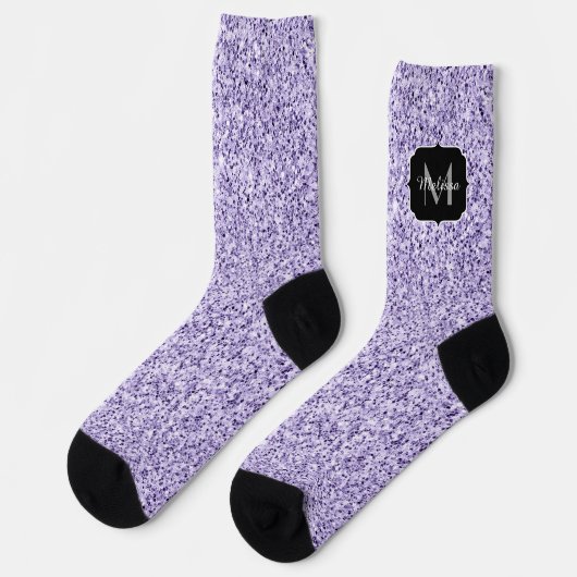 Ultraviolett lila Glitzer-Funkeln Monogramm Socken (Linkes Detail)