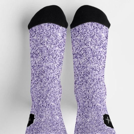 Ultraviolett lila Glitzer-Funkeln Monogramm Socken (Oben)