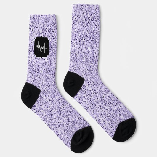 Ultraviolett lila Glitzer-Funkeln Monogramm Socken (Rechts)