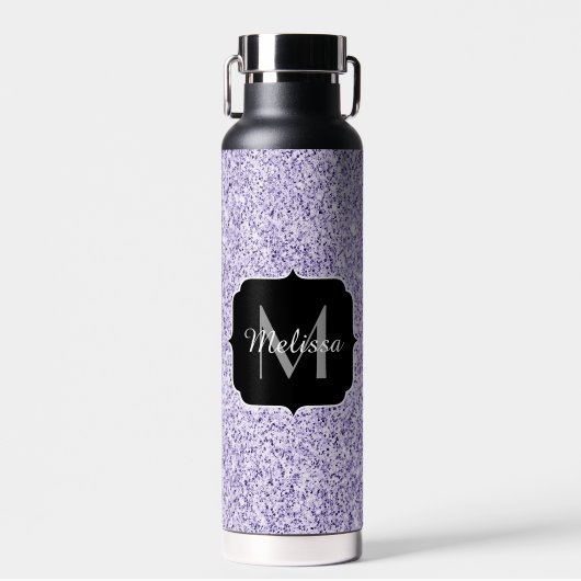 Ultraviolett lila Glitzer-Funkeln Monogramm Trinkflasche (Vorne)