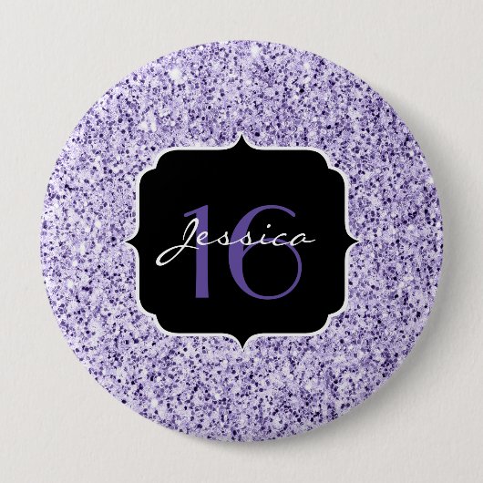 Ultraviolett lila Glitzer funkeln Sweet 16 Button (Vorderseite)