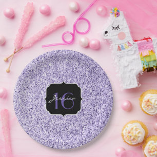 Ultraviolett lila Glitzer funkeln Sweet 16 Pappteller