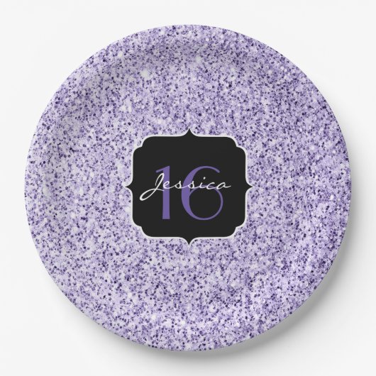 Ultraviolett lila Glitzer funkeln Sweet 16 Pappteller (Vorderseite)