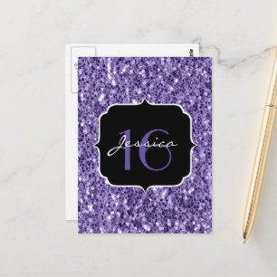 Ultraviolett lila Glitzer Glitzern Sweet 16 Postkarte