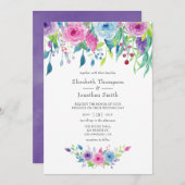 Ultraviolette Farbkombination Wasserfarben-Blumenz Einladung (Vorne/Hinten)