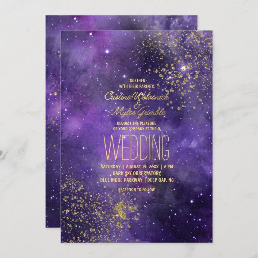 Ultraviolette Hochzeit | Glam Starry Night Einladung (Vorne/Hinten)
