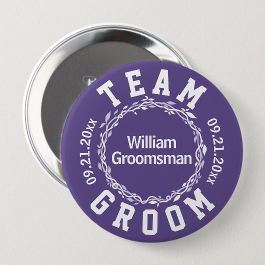 Ultraviolette Hochzeits-einfacher Team-Bräutigam Button (Vorne & Hinten)