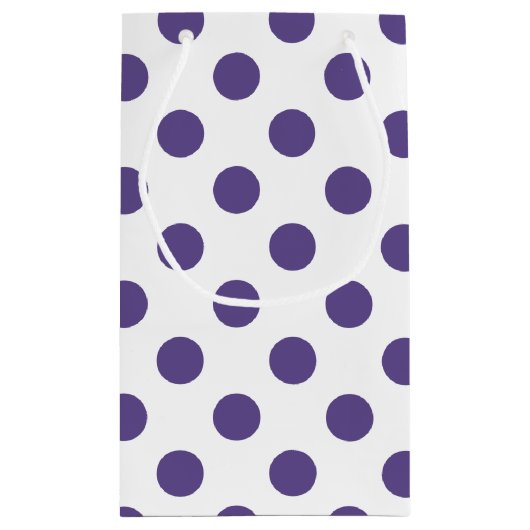 Ultraviolette Polka-Punkte auf weiß Kleine Geschenktüte (Rückseite)