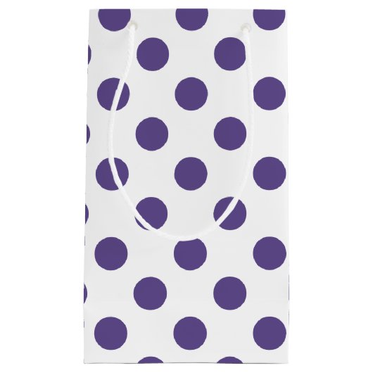 Ultraviolette Polka-Punkte auf weiß Kleine Geschenktüte (Vorderseite)