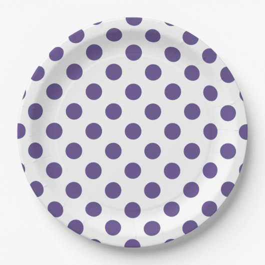 Ultraviolette Polka-Punkte auf weiß Pappteller (Vorderseite)