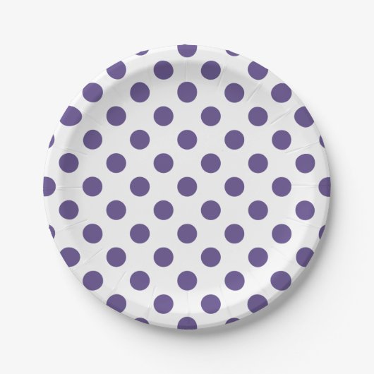 Ultraviolette Polka-Punkte auf weiß Pappteller (Vorderseite)