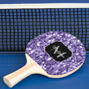 Ultraviolettes lila Glitter-Glitzern Monogramm Tischtennis Schläger