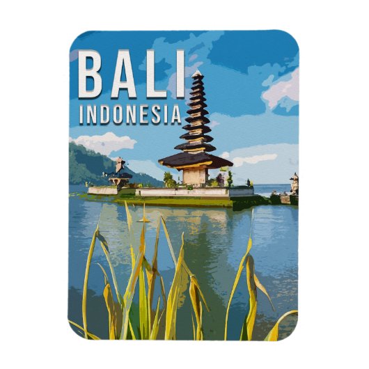 Ulun Danu Beratan Temple Indonesia Watercolor Magnet (Vertikal)