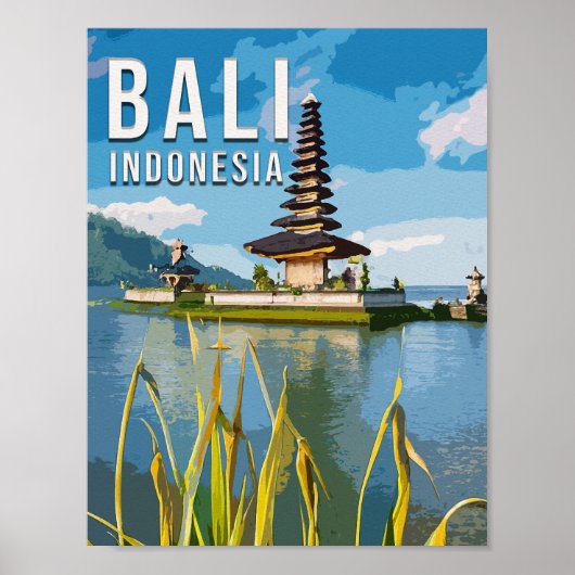 Ulun Danu Beratan Temple Indonesia Watercolor Poster (Vorne)