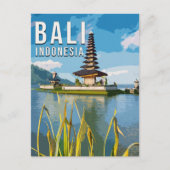 Ulun Danu Beratan Temple Indonesia Watercolor Postkarte (Vorderseite)