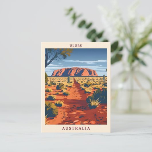 Uluru Australia Elegante Art Vintage Postkarte (Stehend Vorderseite)