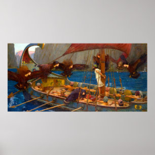 Ulysses und die Sirenen von John William Waterhous Poster