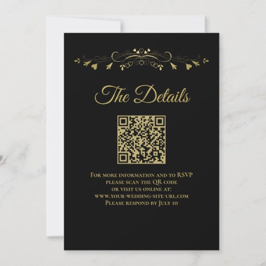 Um Black & Gold QR Code & Foto Hochzeit zu sein Einladung (Rückseite)