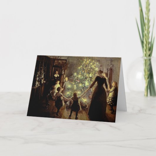 Um den Weihnachtsbaum Feiertagskarte (Vorderseite)