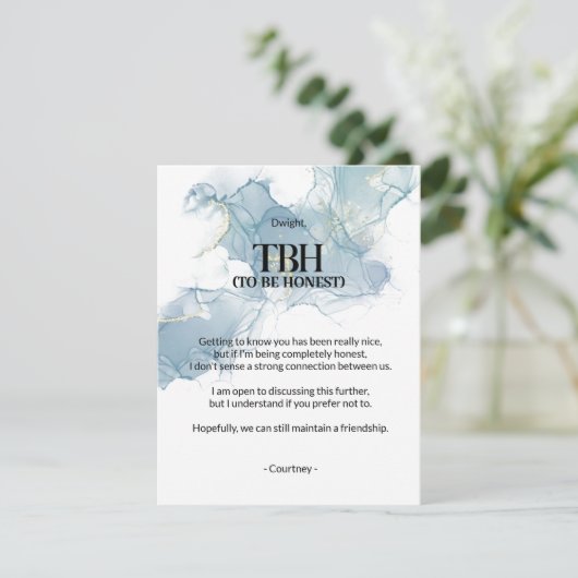 Um ehrlich zu sein (TBH) Blue Breakup Card Ankündigung (Stehend Vorderseite)