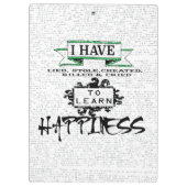 Um Glück zu lernen, Lehren aus dem Zitat des Leben Klemmbrett (Rückseite)