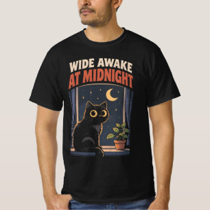 Um Mitternacht hellwach Lustige schwarze Katze Nac T-Shirt