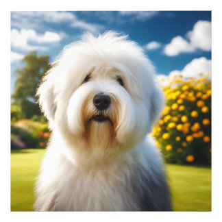 Um Old English Sheepdog no Jardim Florido Fotodruck