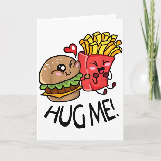 Umarme mich Kawaii Hamburger und Pommes Frites Paa Karte (Vorderseite)