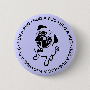 Umarmen Sie einen Mops-runden Knopf Button