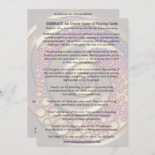 UMARMUNG: ein Oracle-Spiel der Spielkarten Einladung (Vorne/Hinten)