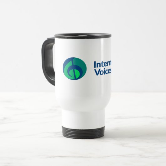 Umarmung mit dem IVH-Logo Reisebecher (Vorderseite Links)