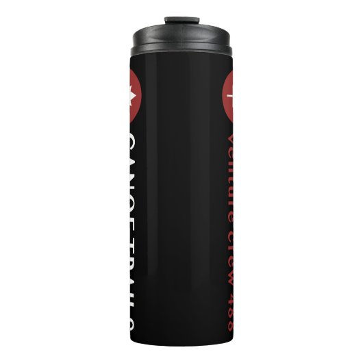 Umarmung mit weißem Blocklogo Thermosbecher (Vorderseite)