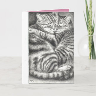 Umarmung Tabby Katzen Begrüßungskarte des Hauses. Karte